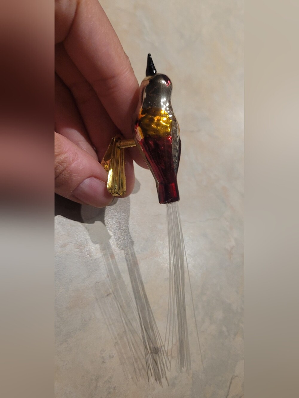 Kurt Adler Hummungbird Glass Clip Ornament in Red and Gold